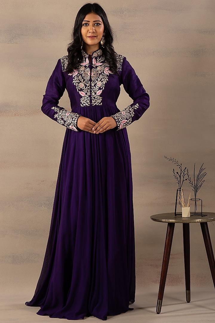 Purple Zardosi Embroidered Anarkali by Anupraas