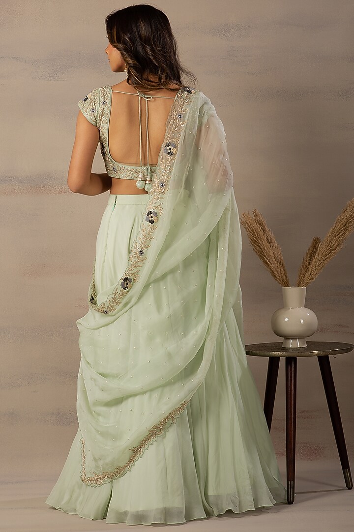 Mint Green Thread Embroidered Wedding Lehenga Set by Anupraas at Pernia's Pop Up Shop