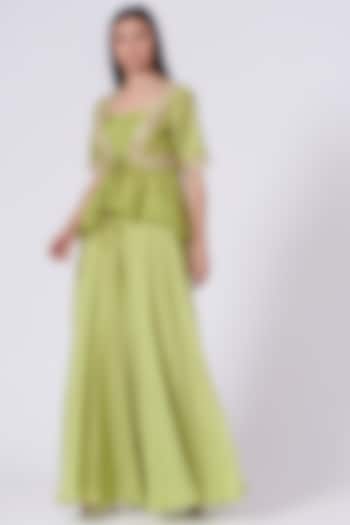 Leaf Green Organza Palazzo Pant Set by Anupraas at Pernia's Pop Up Shop