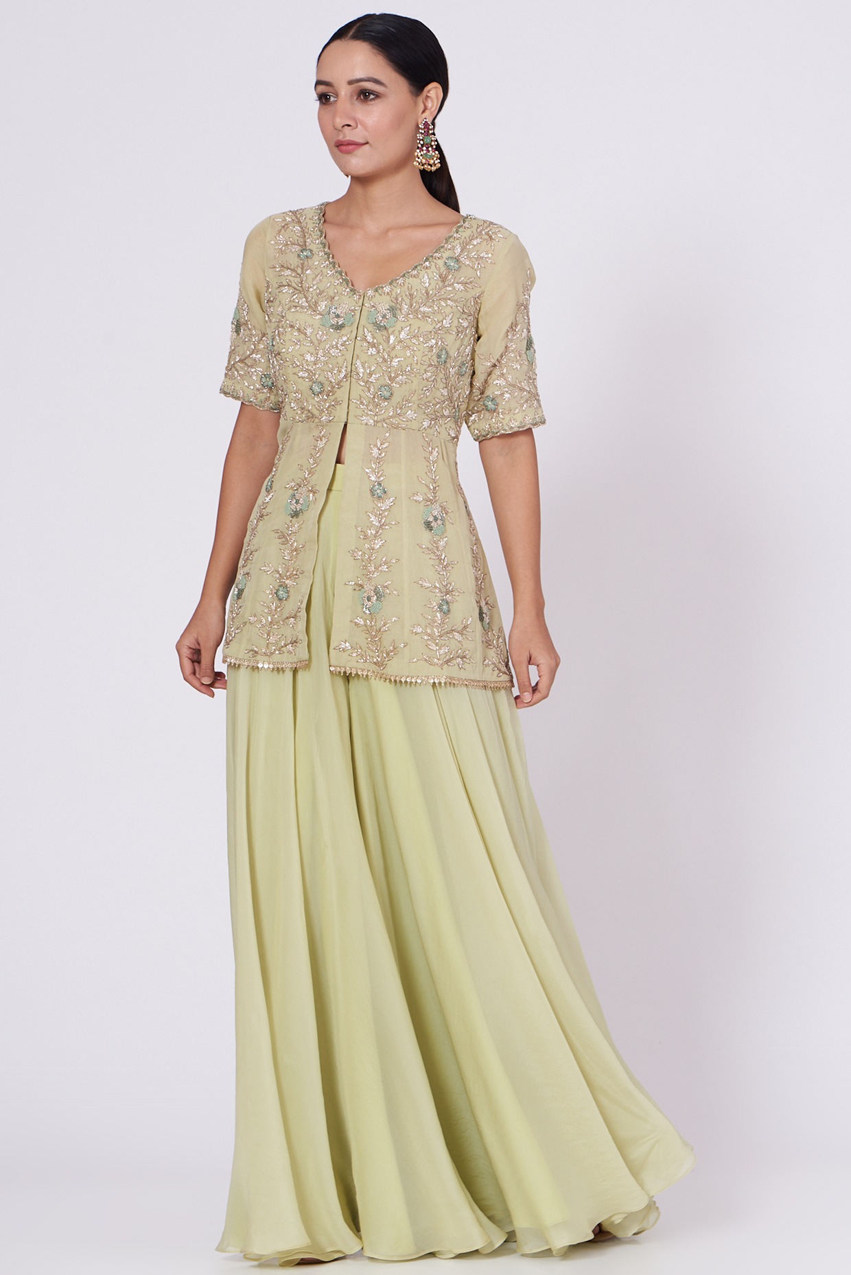 Mint Green Georgette Flared Palazzo Pant Set Design by Desi Vastra at  Pernia's Pop Up Shop 2024