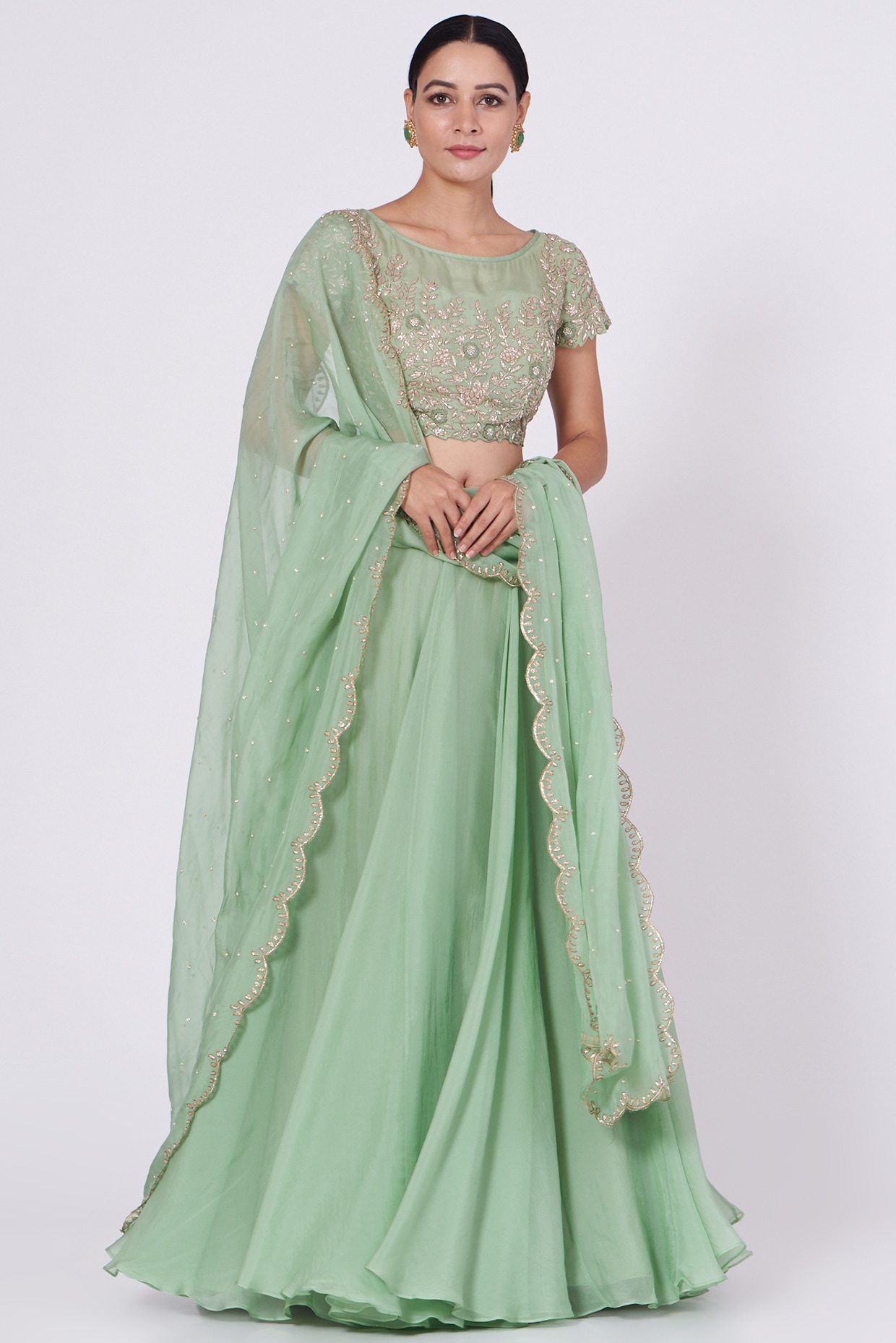 Green Organza Lehenga Set