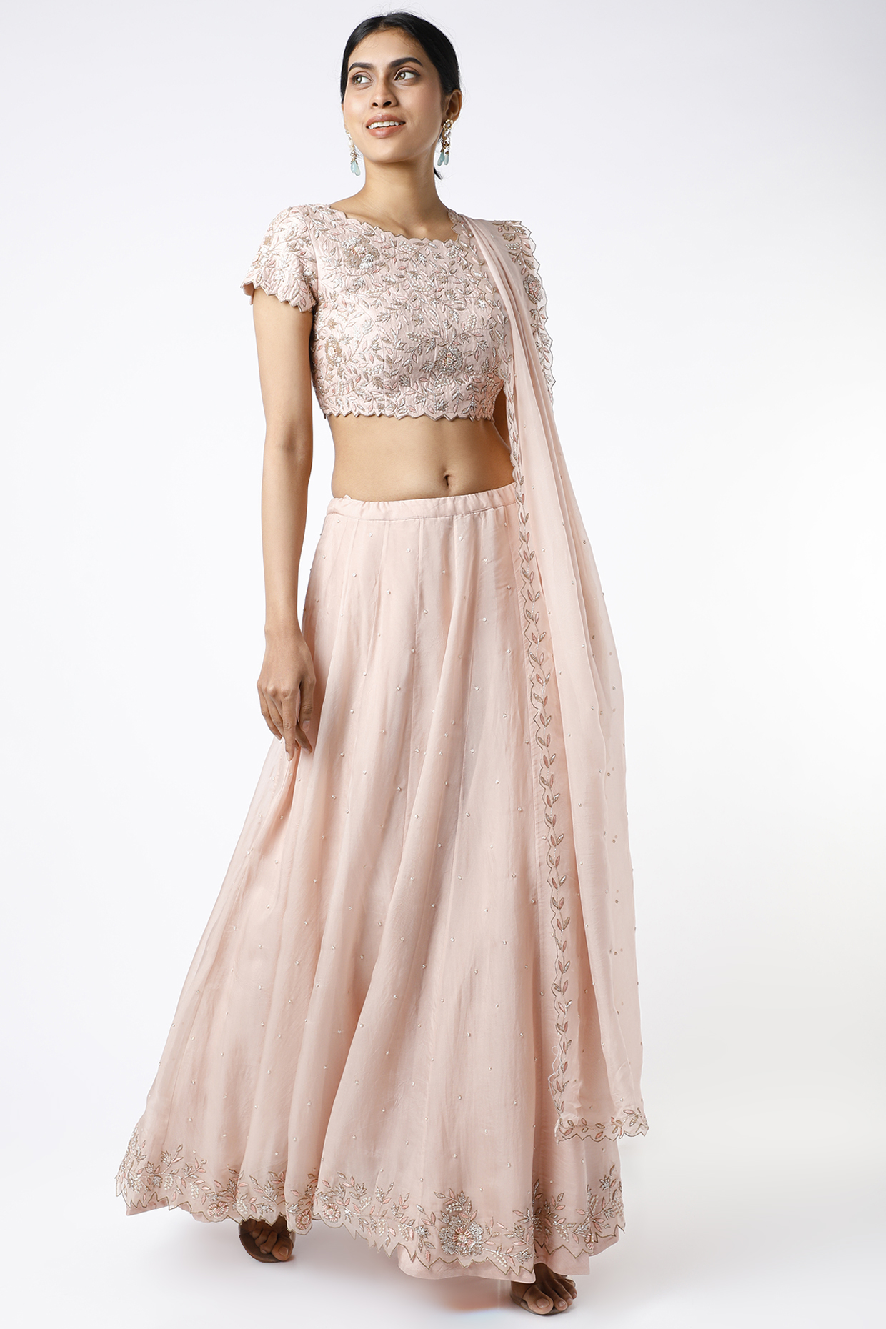 Peach Embroidered Wedding Lehenga Set by Anupraas at Pernia's Pop Up Shop