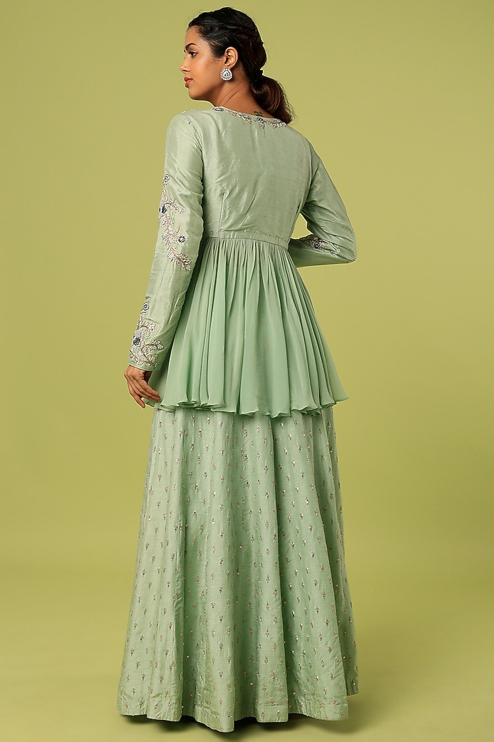 Mint Sequinned Wedding Lehenga Set by Anupraas at Pernia's Pop Up Shop