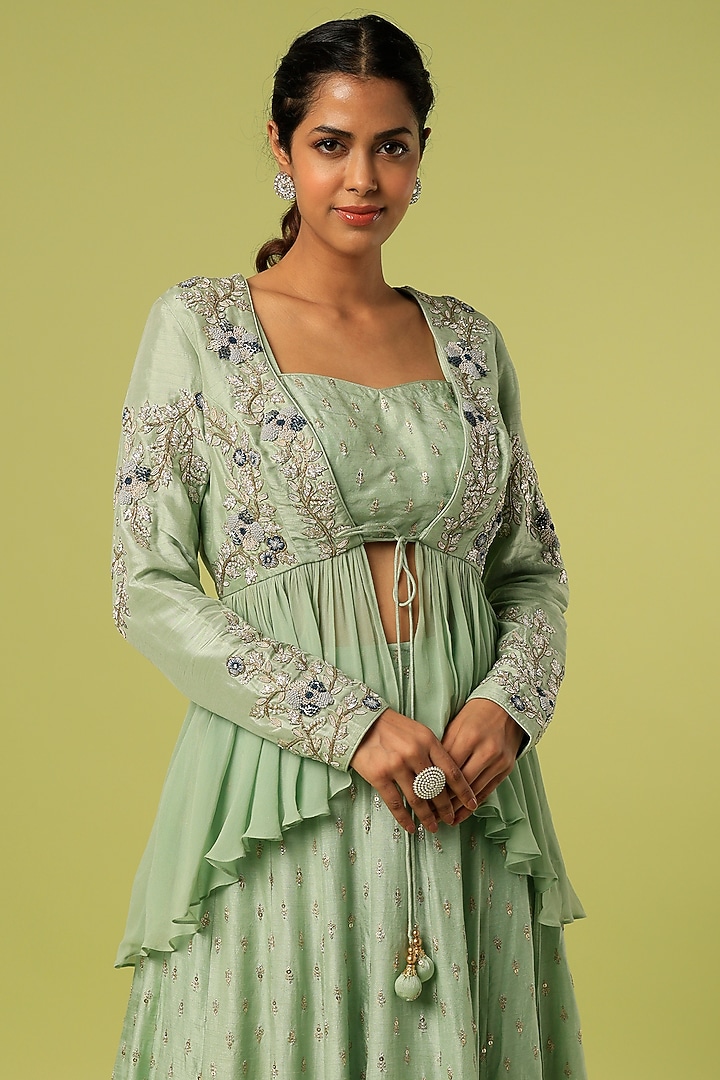 Mint Sequinned Wedding Lehenga Set by Anupraas at Pernia's Pop Up Shop