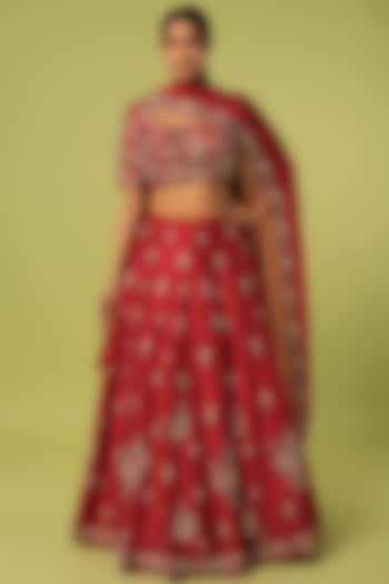 Red Embroidered Wedding Lehenga Set by Anupraas at Pernia's Pop Up Shop