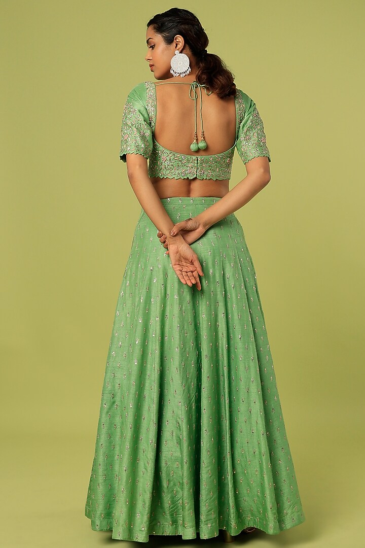 Leaf Green Embroidered Wedding Lehenga Set by Anupraas at Pernia's Pop Up Shop