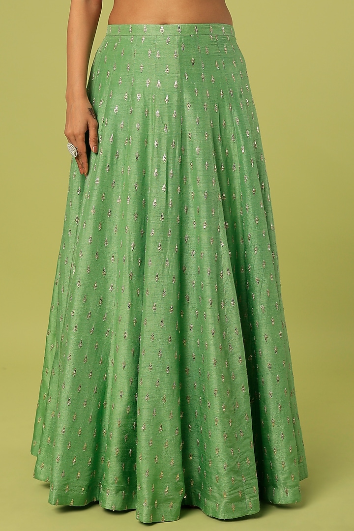 Leaf Green Embroidered Wedding Lehenga Set by Anupraas at Pernia's Pop Up Shop