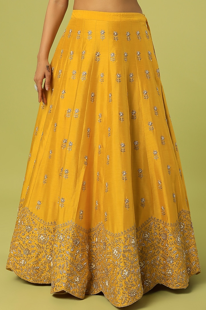 Yellow Bemberg Silk Zardosi Embroidered Wedding Lehenga Set by Anupraas at Pernia's Pop Up Shop