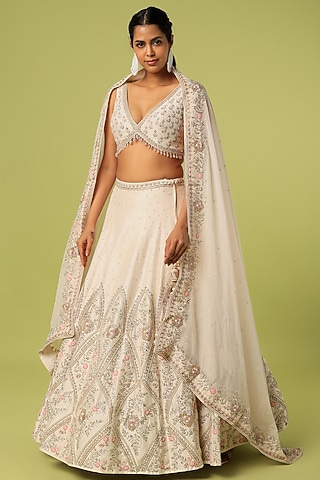 Ivory Pink Embroidered Lehenga Set by Anupraas