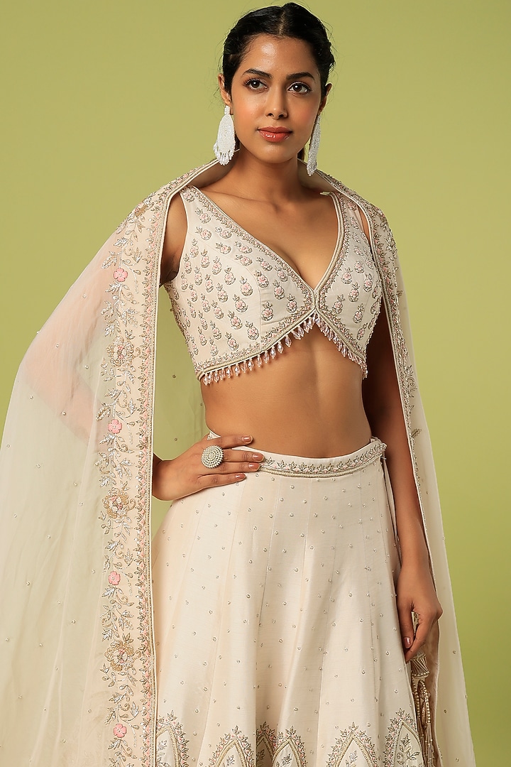 Ivory Pink Embroidered Wedding Lehenga Set by Anupraas at Pernia's Pop Up Shop