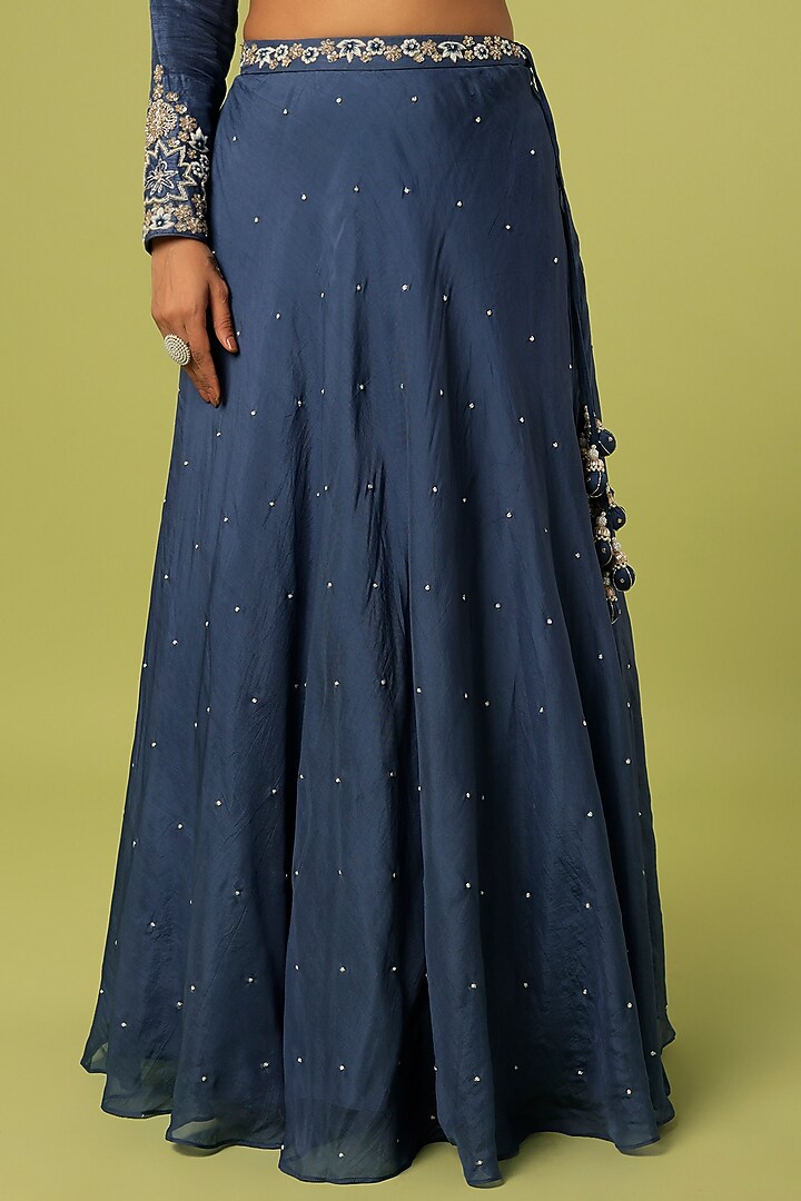 Midnight Blue Embroidered Wedding Lehenga Set by Anupraas at Pernia's Pop Up Shop