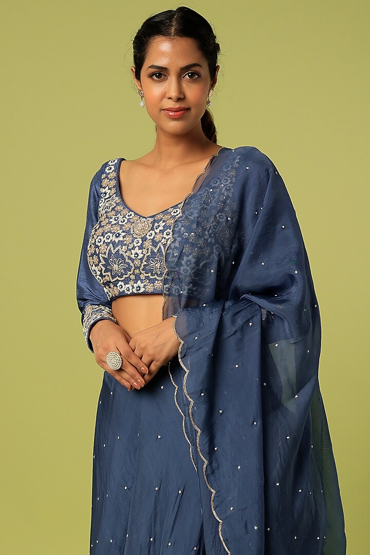 Midnight Blue Embroidered Wedding Lehenga Set by Anupraas at Pernia's Pop Up Shop