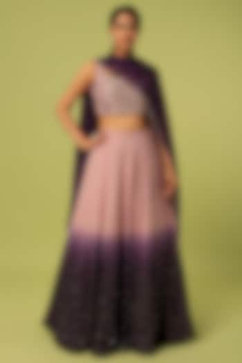 Mauve & Purple Embroidered Ombre Wedding Lehenga Set by Anupraas at Pernia's Pop Up Shop