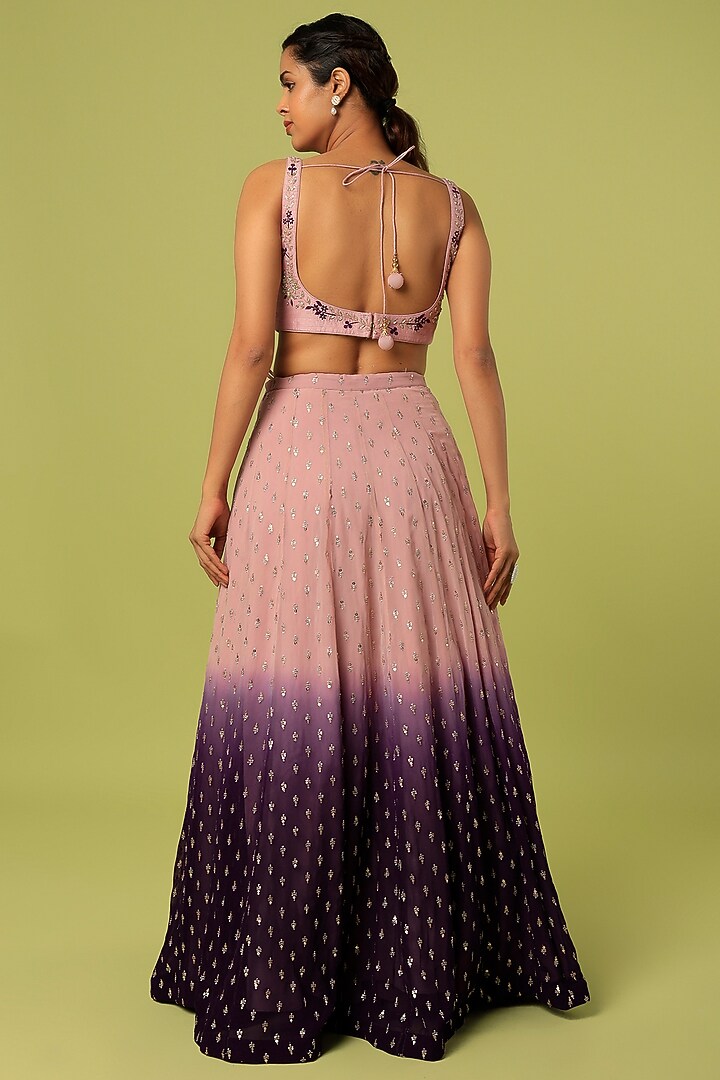 Mauve & Purple Embroidered Ombre Wedding Lehenga Set by Anupraas at Pernia's Pop Up Shop