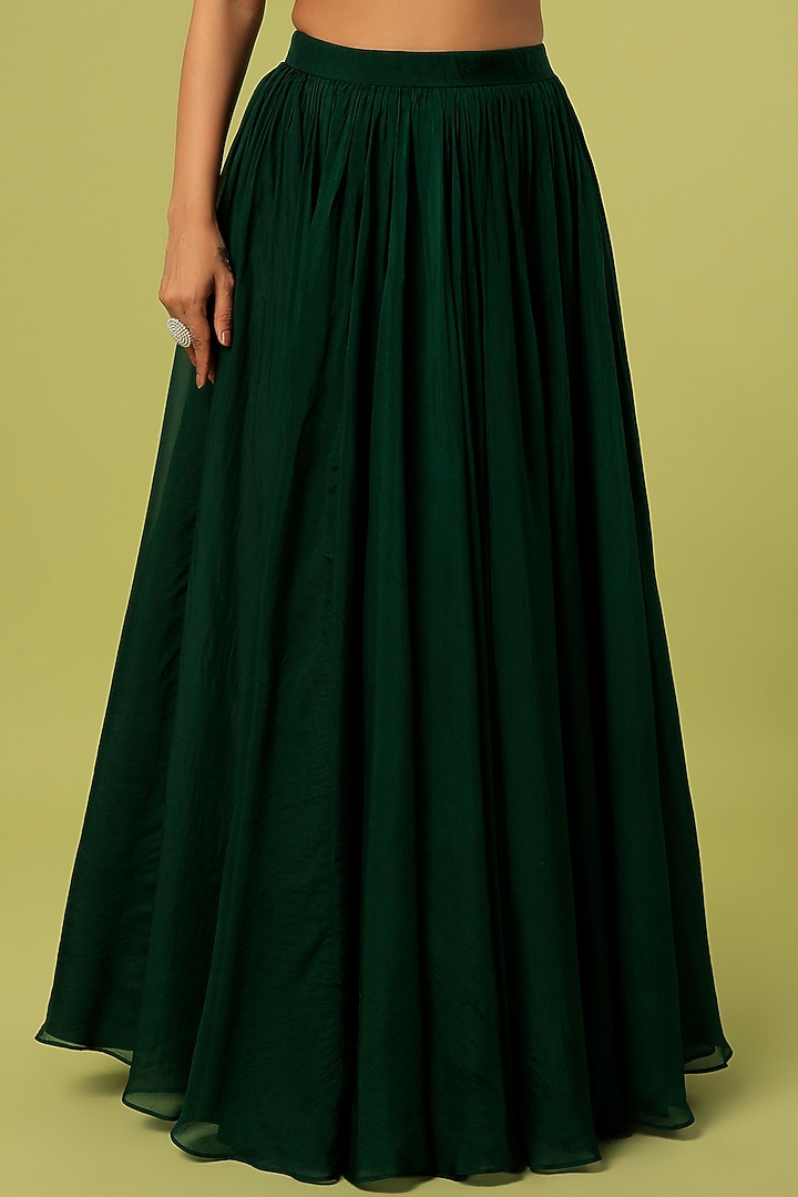 Bottle Green Organza Wedding Lehenga Set by Anupraas at Pernia's Pop Up Shop