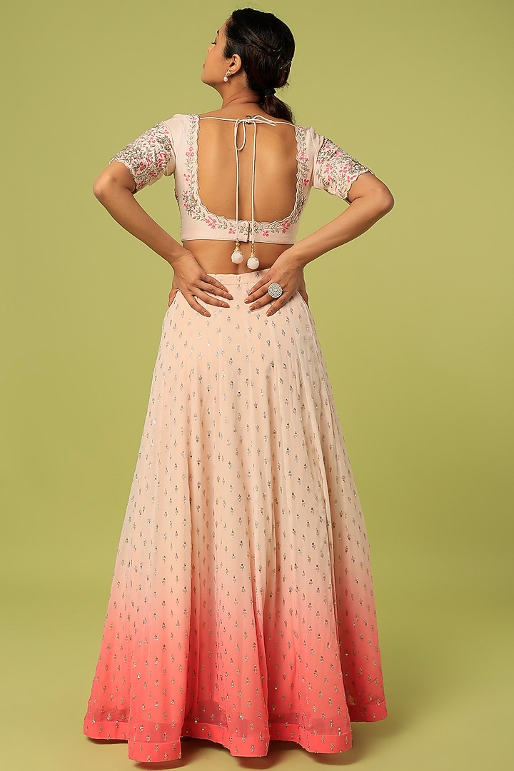Pink Embroidered Ombre Wedding Lehenga Set by Anupraas at Pernia's Pop Up Shop
