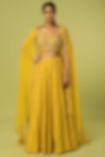 Yellow Sequins Embroidered Lehenga Set by Anupraas