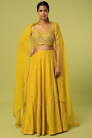 Yellow Sequins Embroidered Lehenga Set by Anupraas
