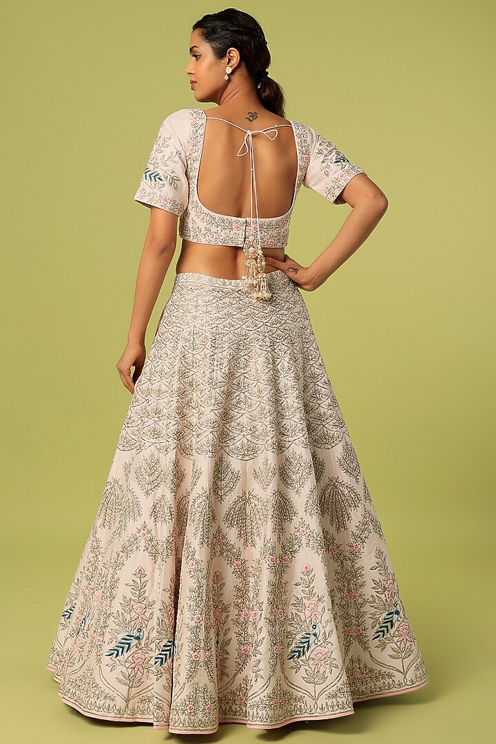 Ivory Pink Zardosi Embroidered Bridal Lehenga Set by Anupraas at Pernia's Pop Up Shop