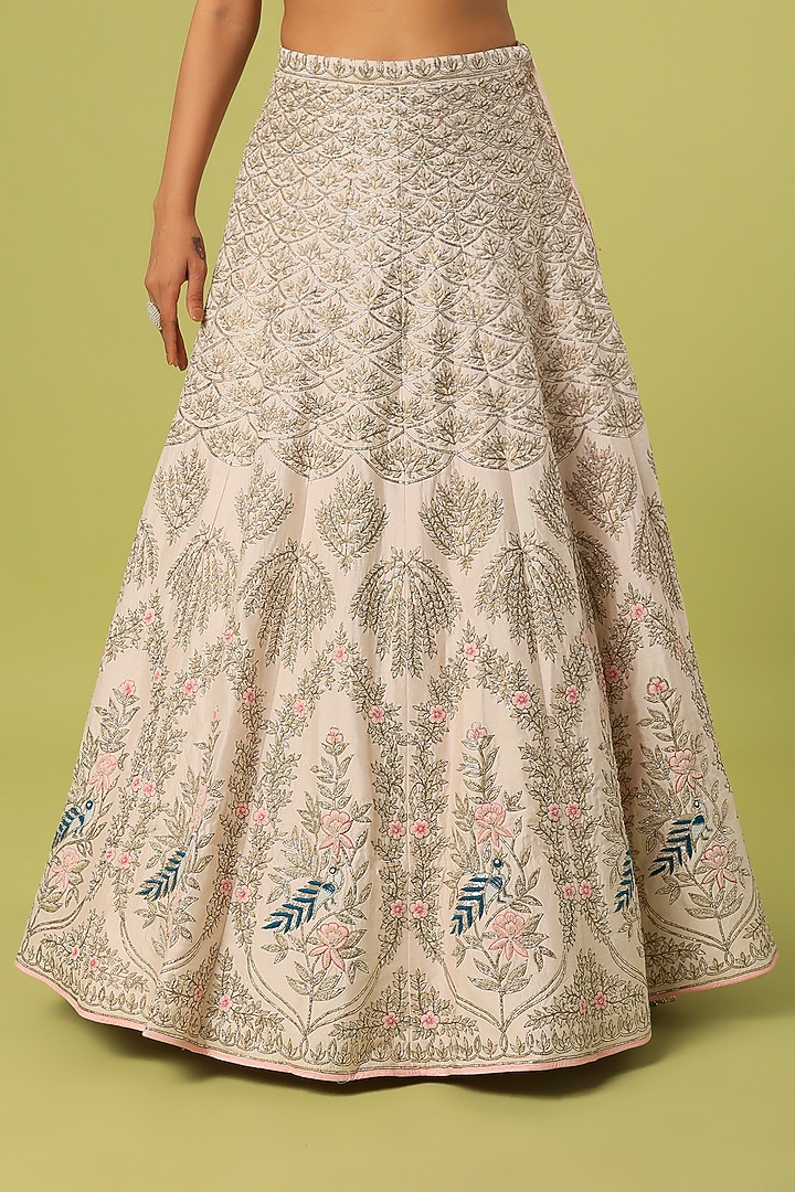 Ivory Pink Zardosi Embroidered Bridal Lehenga Set by Anupraas at Pernia's Pop Up Shop