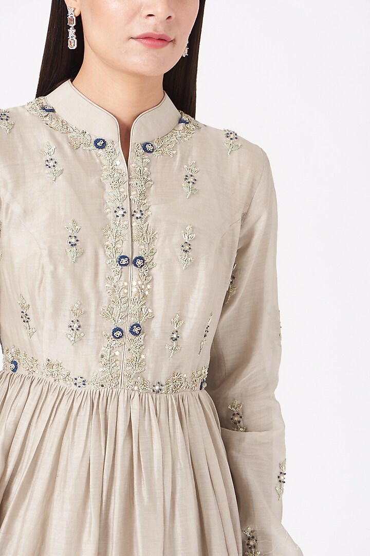 Beige Embroidered Kalidar Kurta Set by Anupraas at Pernia's Pop Up Shop