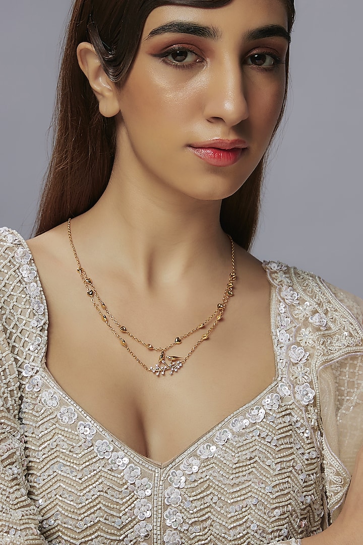 Gold Plated American Diamond Necklace In Sterling Silver by Apoorvajewels