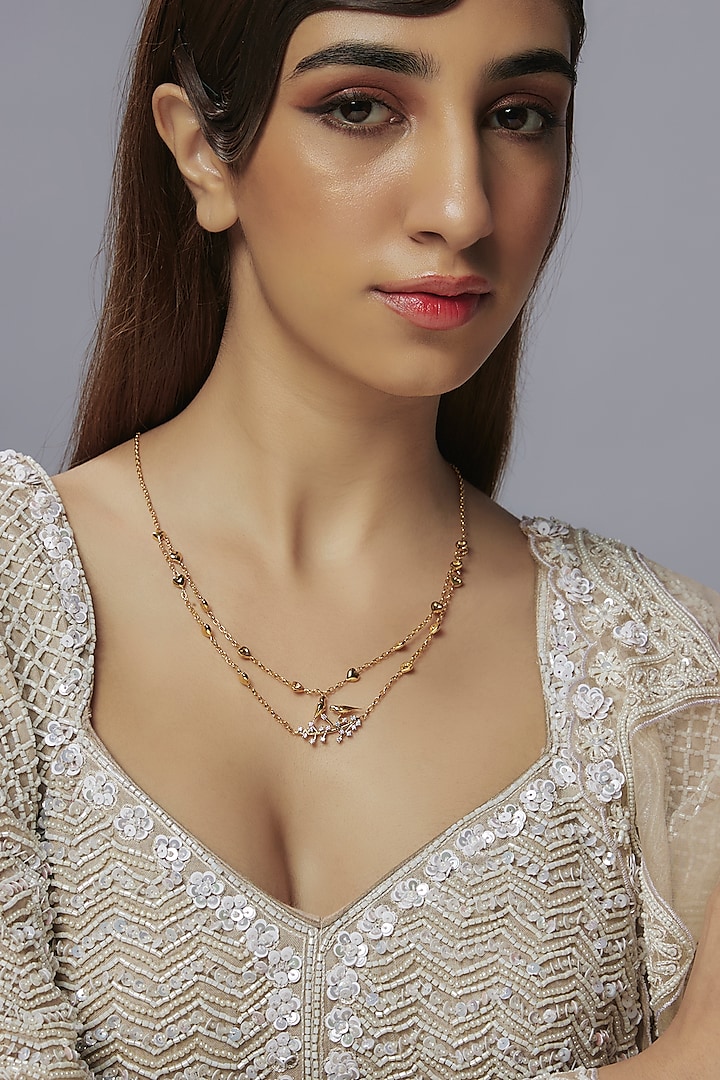 Gold Plated American Diamond Necklace In Sterling Silver by Apoorvajewels at Pernia's Pop Up Shop