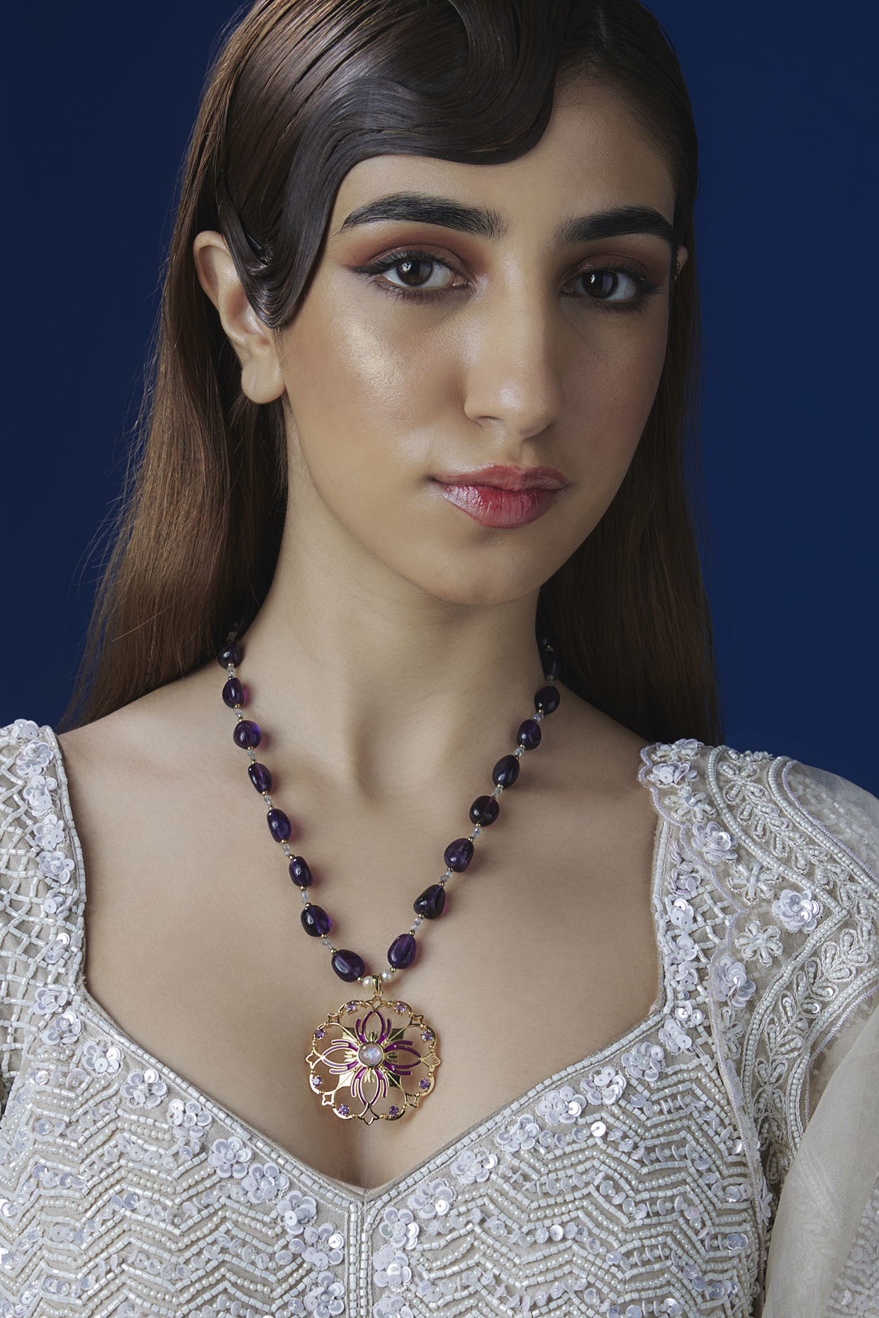 Rose Gold Plated Pearl & Stone Enamelled Pendant Necklace In Sterling Silver by Apoorvajewels at Pernia's Pop Up Shop