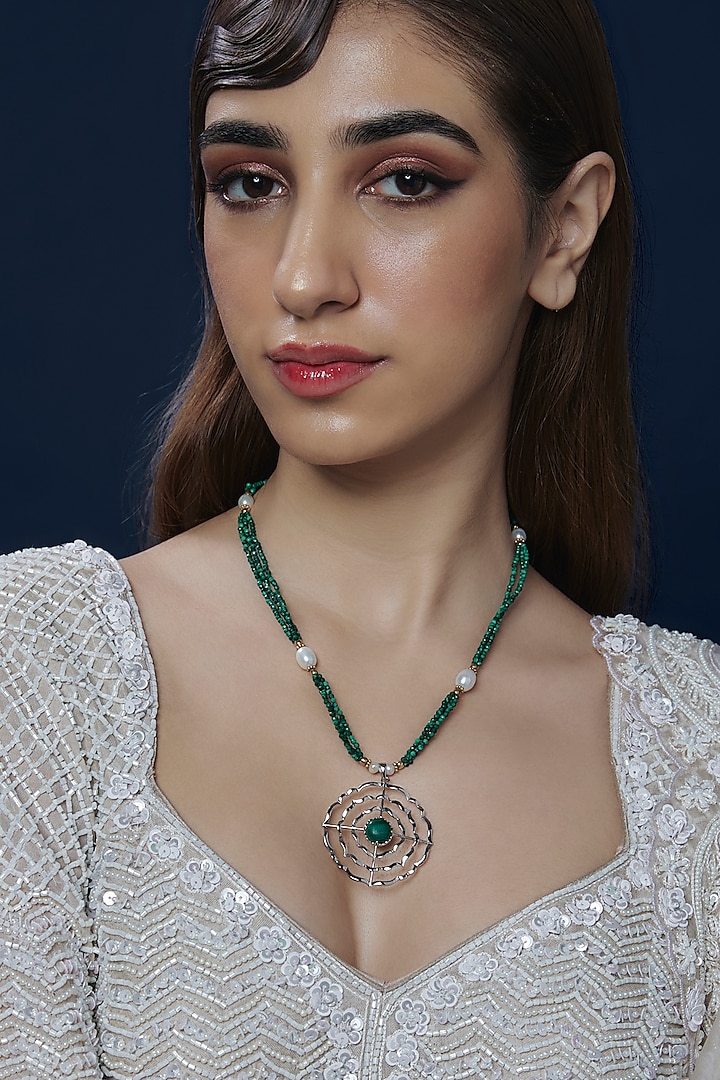 White Finish Malachite Pendant Necklace In Sterling Silver by Apoorvajewels at Pernia's Pop Up Shop