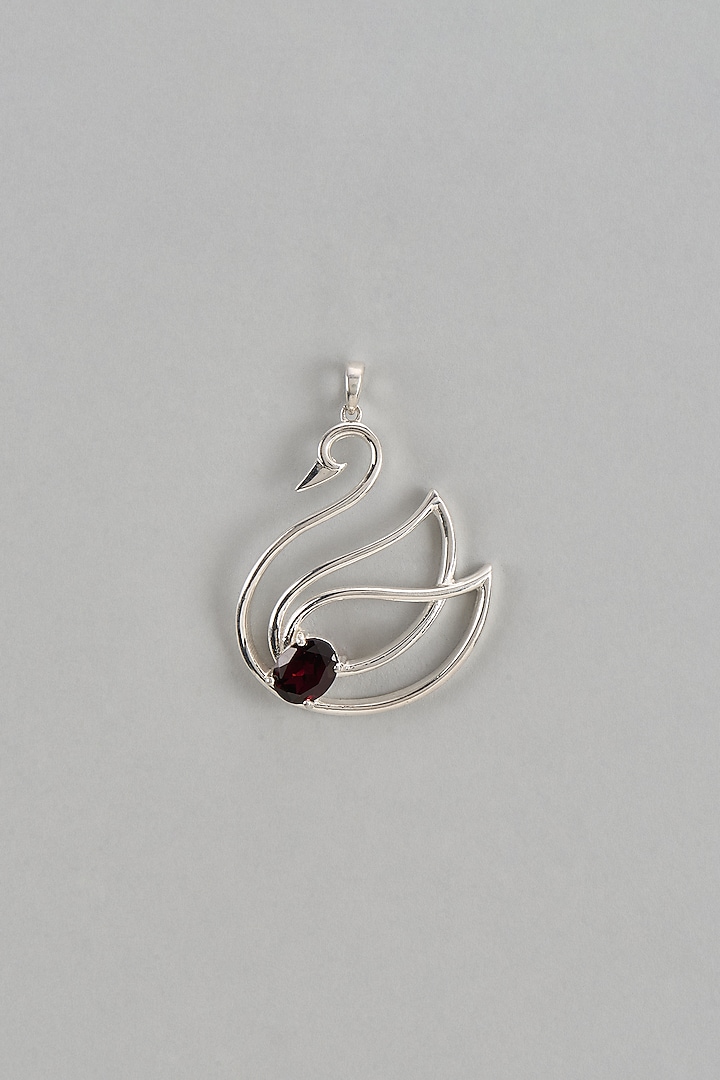 White Finish Garnet Pendant Necklace In Sterling Silver by Apoorvajewels