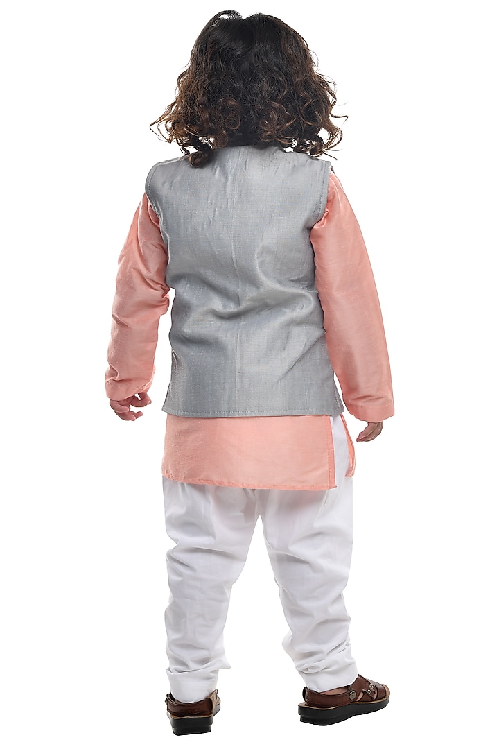 Grey Embroidered Bundi Jacket With Kurta Set For Boys by Apricot Kids at Pernia's Pop Up Shop