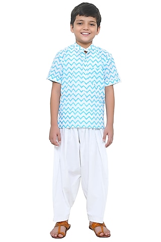 Blue Mulmul Printed Shirt For Boys by Apricot Kids