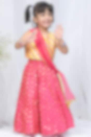 Pink Cotton Silk Lehenga Set For Girls by Apricot Kids