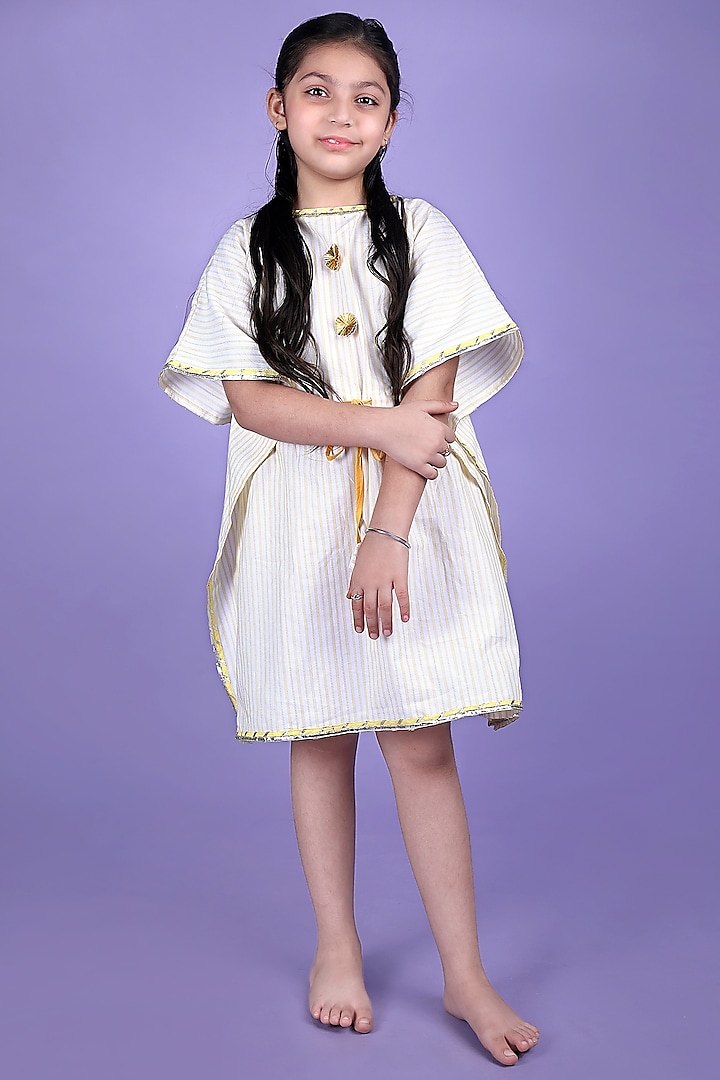 Off-White Cotton Kaftan Dress For Girls by Apricot Kids