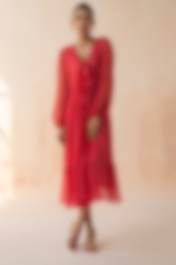 Rasberry Red Midi Dress With Slip by APZ