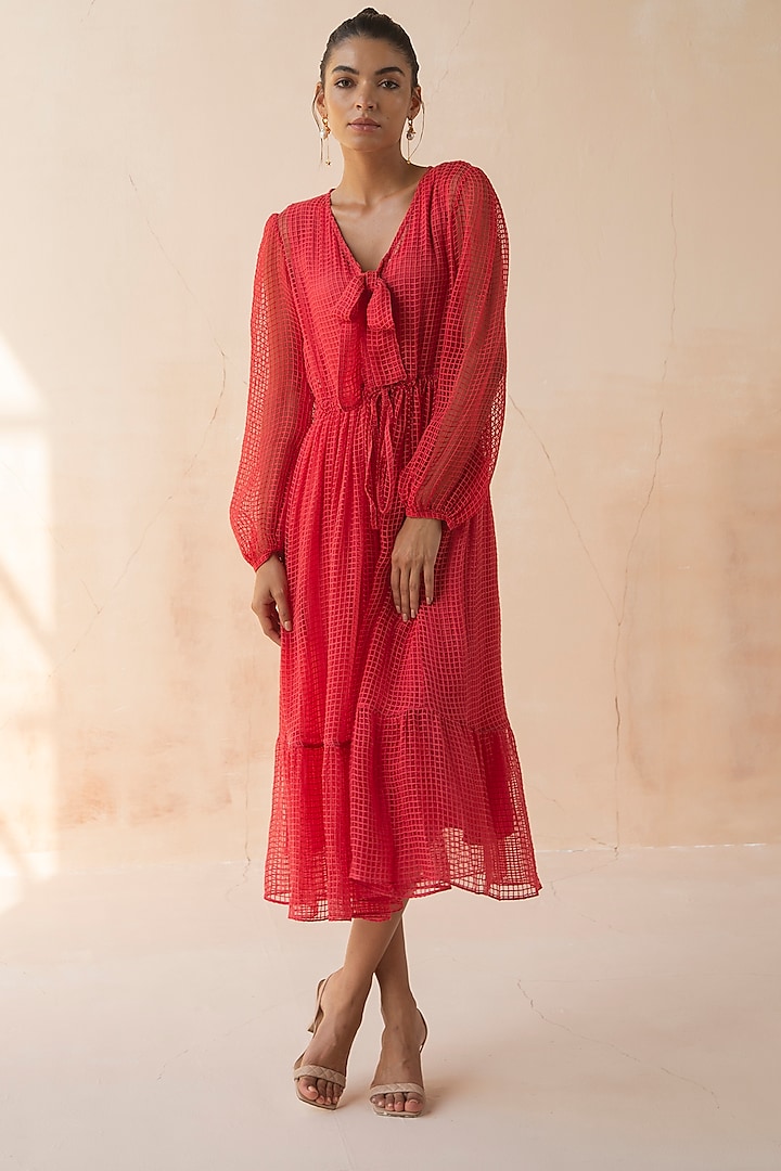 Rasberry Red Midi Dress With Slip by APZ