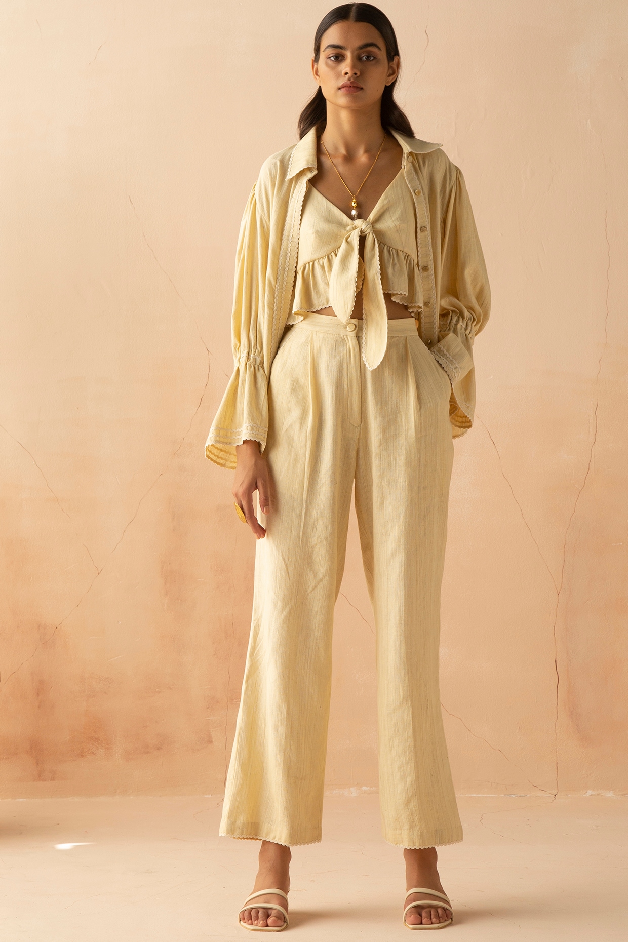 Sand Textured Linen Pant Set With 