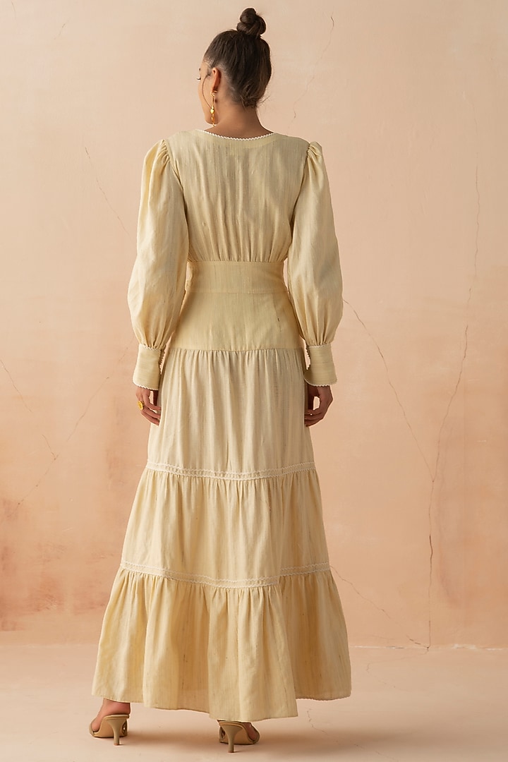 Sand Textured Linen Vacation Dress With Belt by APZ at Pernia's Pop Up Shop