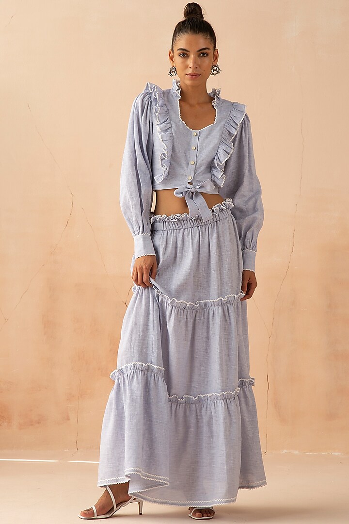 Powder Blue Ruffled Skirt Set by APZ