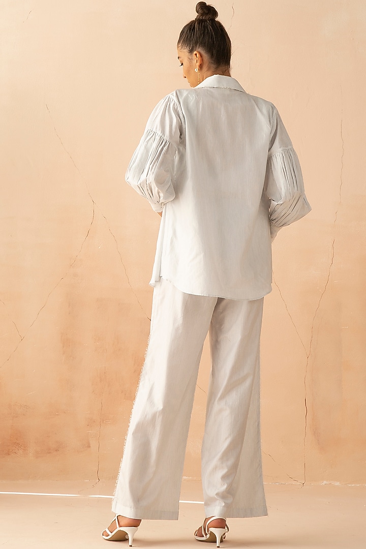 Blue Silk Pant Set With Marble Buttons by APZ at Pernia's Pop Up Shop