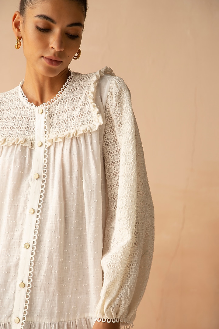 White Vacation Shirt Dress With Marble Buttons by APZ at Pernia's Pop Up Shop