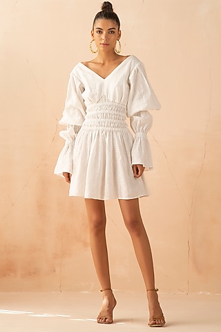 White Linen Dress With Elasticated waist by APZ
