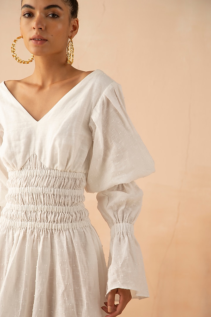 White Linen Summer Dress With Elasticated waist by APZ at Pernia's Pop Up Shop