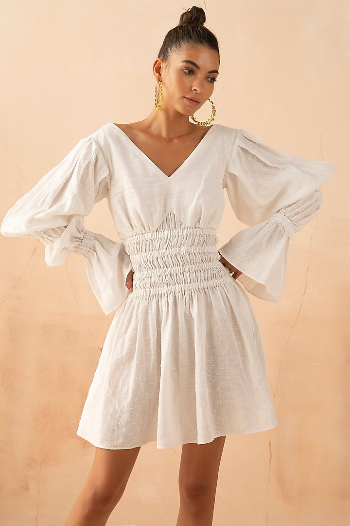 White Linen Summer Dress With Elasticated waist by APZ at Pernia's Pop Up Shop