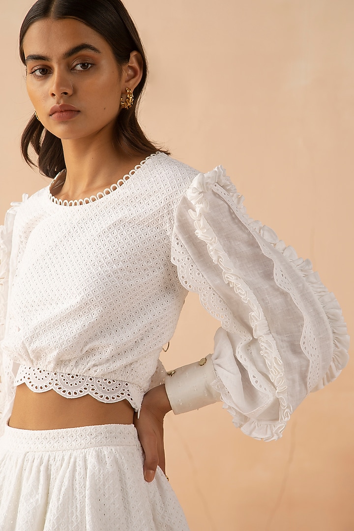 White Skirt Set With Ruffles by APZ at Pernia's Pop Up Shop