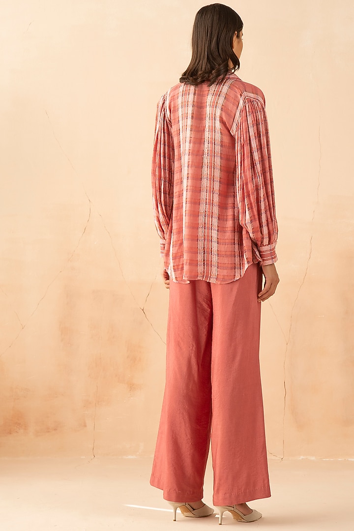 Coral Textured Linen Pant Set by APZ at Pernia's Pop Up Shop