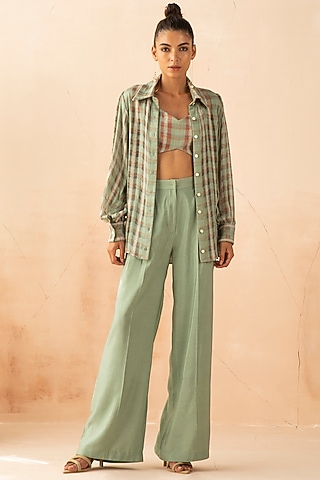 Sea Green Cotton Pant Set by APZ