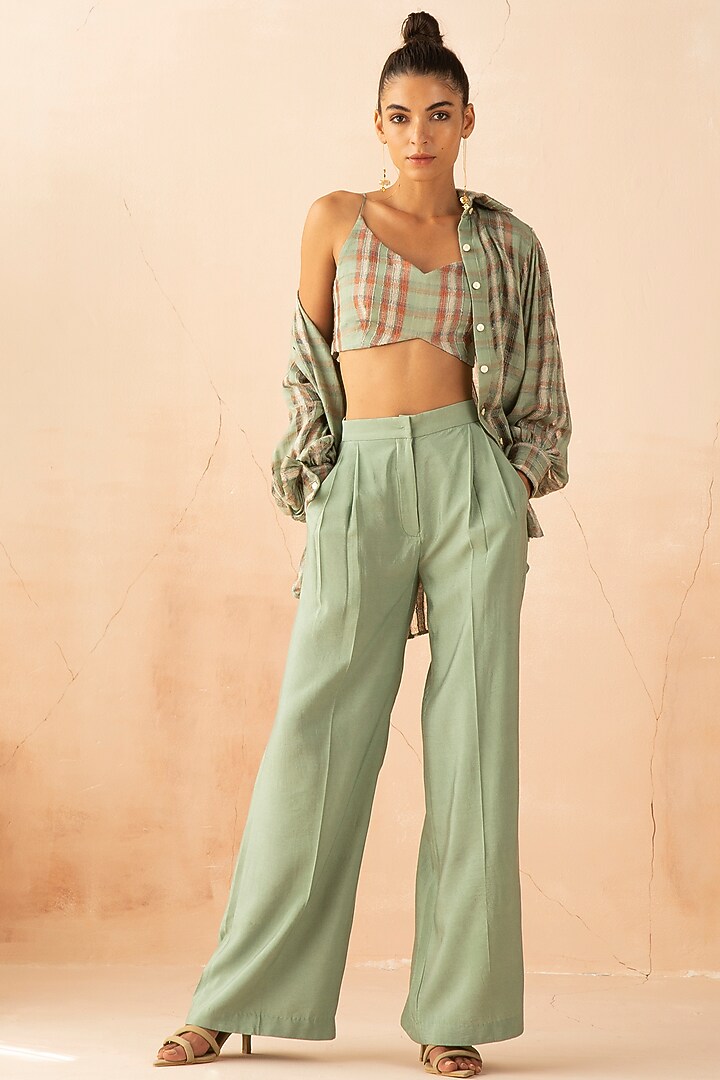 Sea Green Cotton Pant Set by APZ at Pernia's Pop Up Shop
