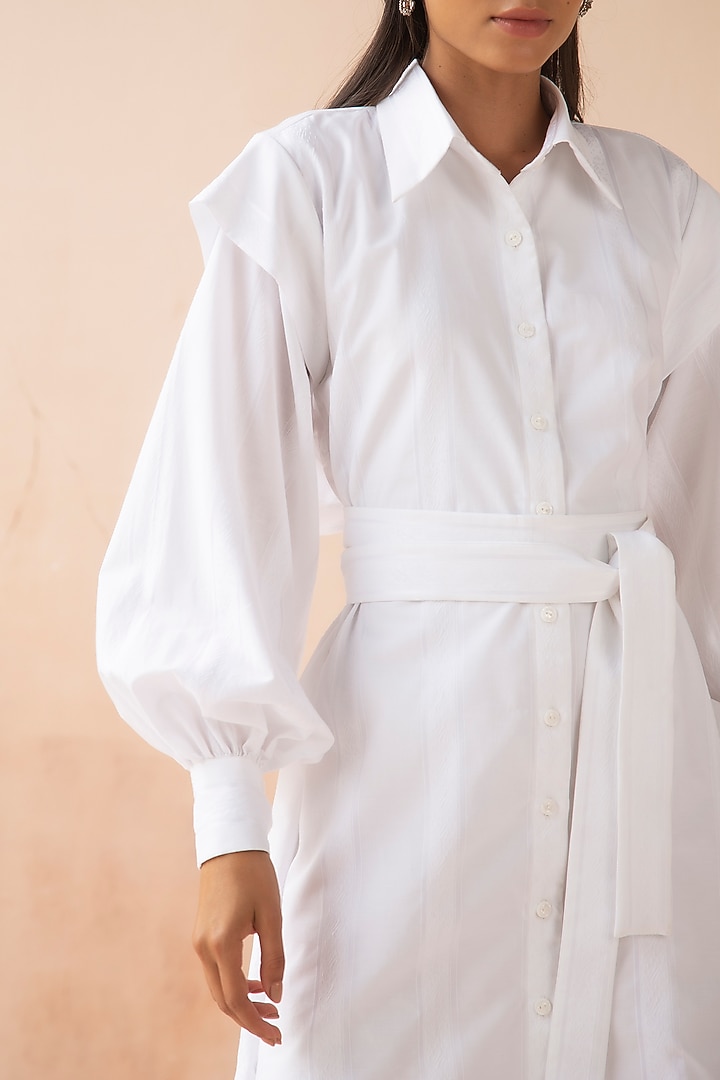 White Pleated Vacation Dress With Belt by APZ at Pernia's Pop Up Shop