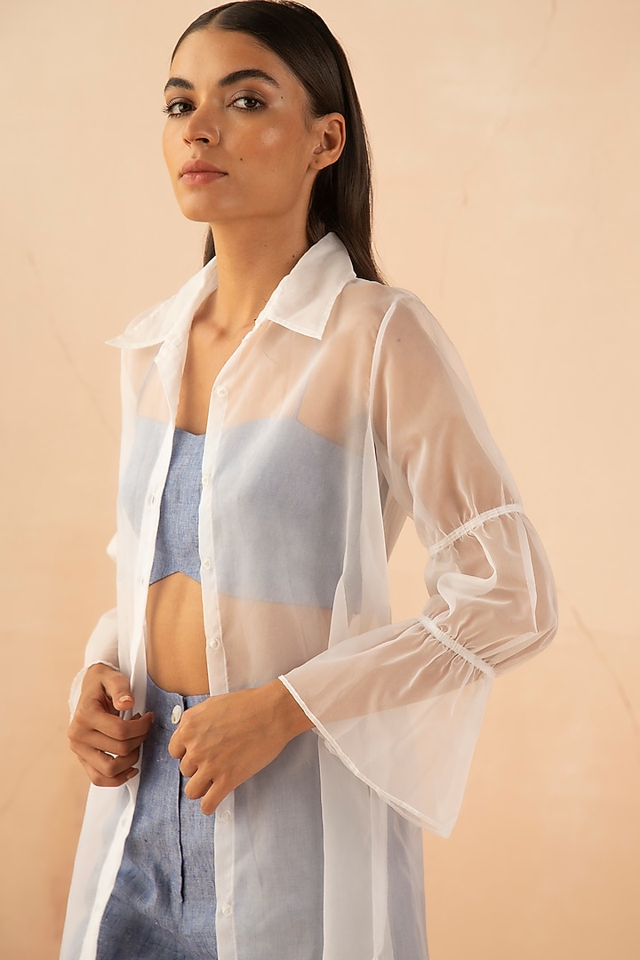White & Denim Blue Jacket Set by APZ at Pernia's Pop Up Shop